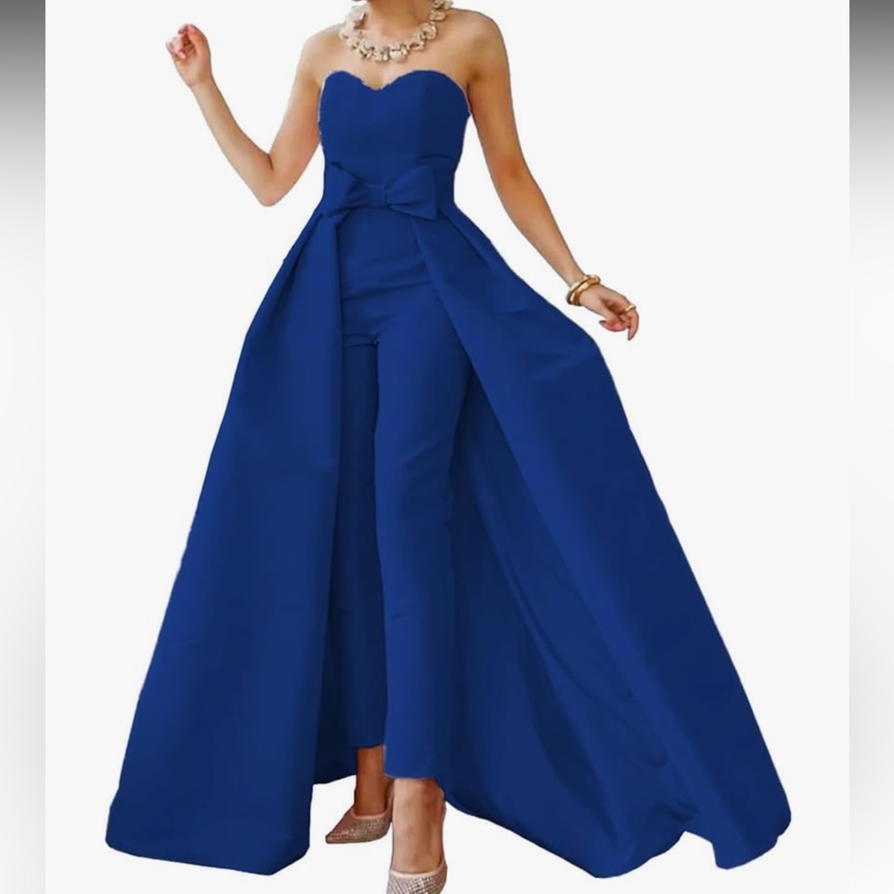 Amazon Royal Blue Strapless Jumpsuit with Overlay